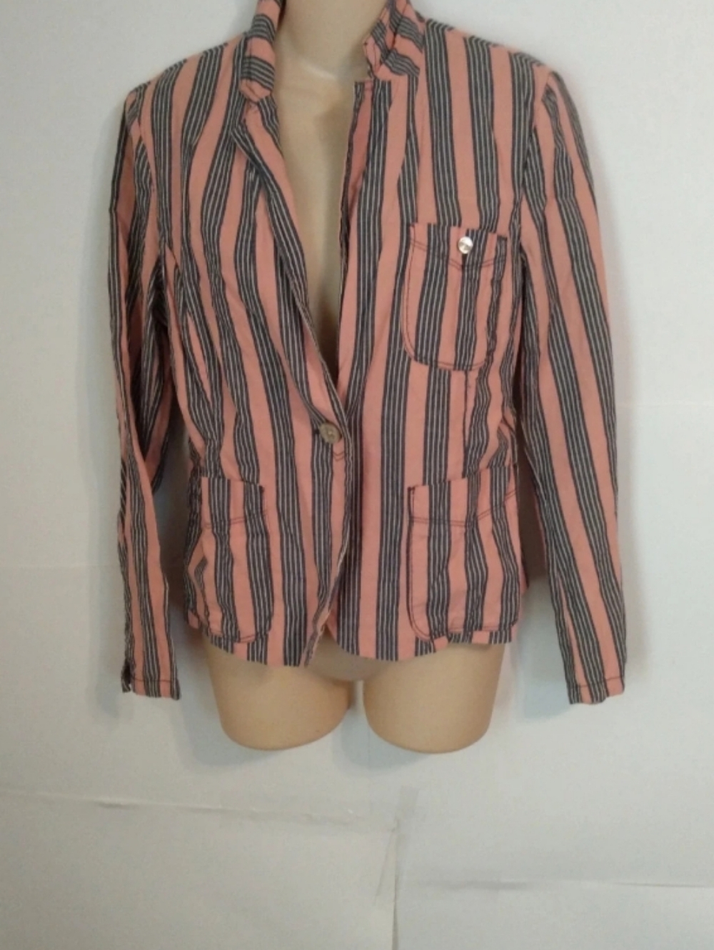 Vtg Y2k Barbershop Striped Cotton Lightweight Blazer